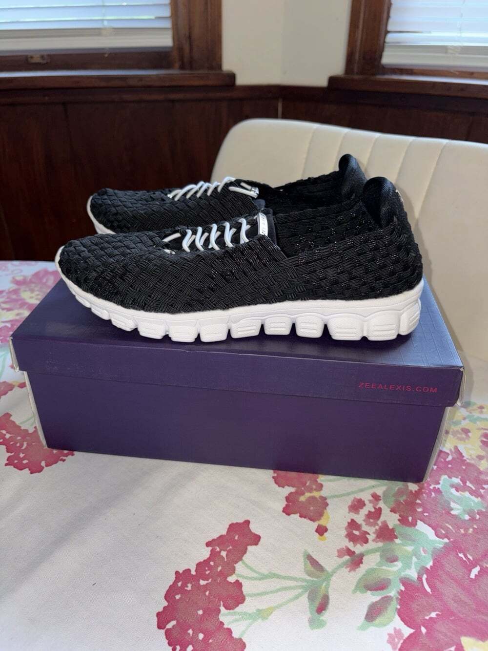 ZEE ALEXIS Women's Danielle Black Metallic/White Bottom Woven Sneaker - Picture 3 of 7
